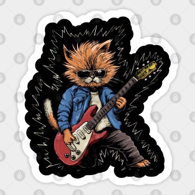 Rock 'n' Roll Cat Guitarist Sticker by GoshWow®